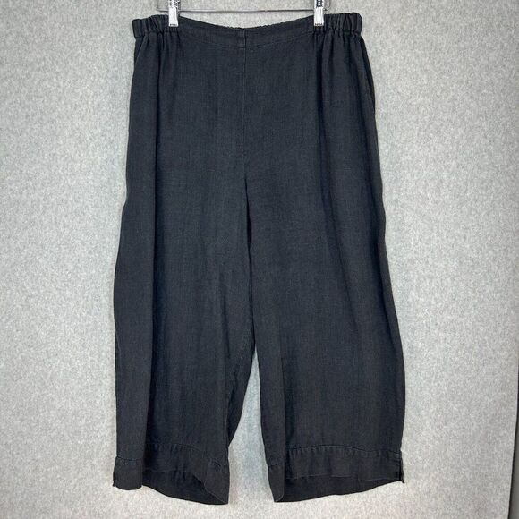 FLAX Medium Black Linen Pants Lagenlook Trousers 22" Cropped‎ Capri Boho - Picture 1 of 10